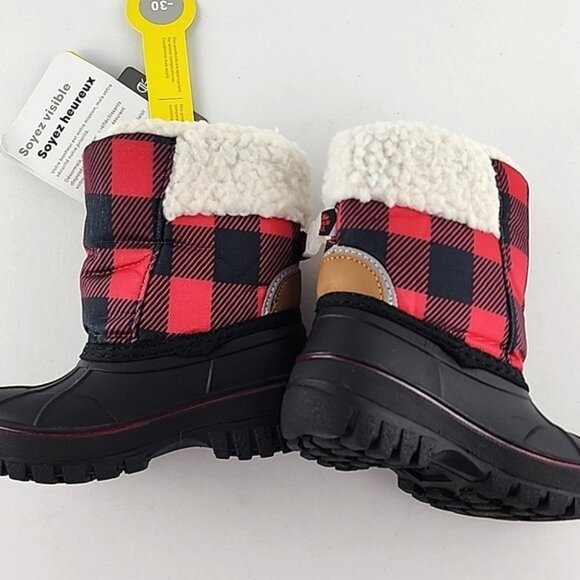 Hot Paws Kids Red Plaid Snow Boots Waterproof Insulated -30C Reflective Size 6 - Picture 9 of 16